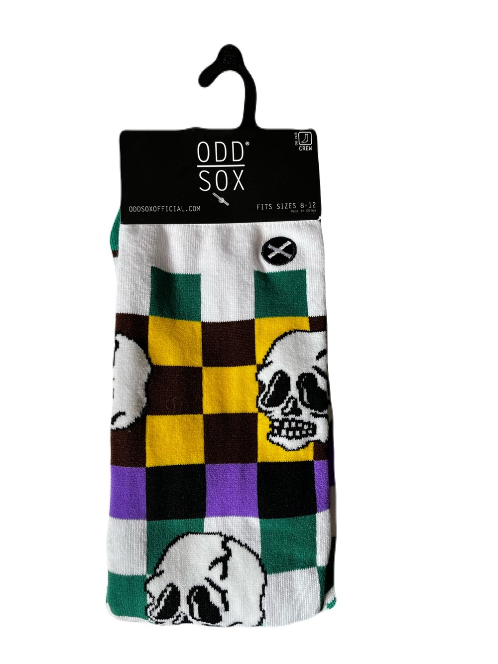 Odd Sox Men's Skull Check Crew Socks in Green, Yellow & Purple
